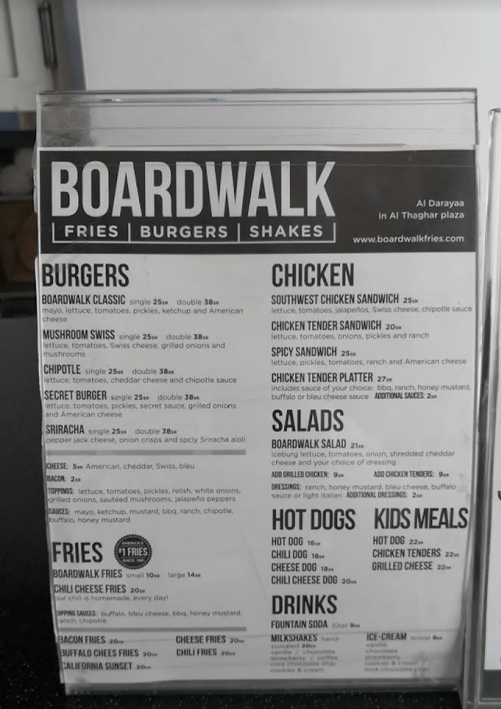 New Boardwalk Burger restaurant menu