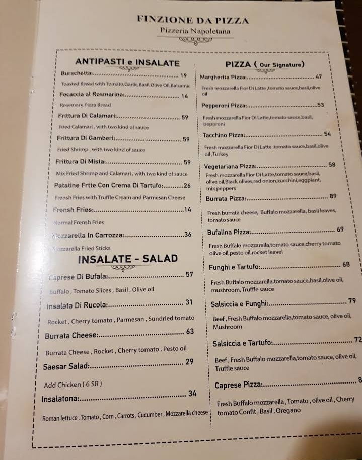 Venezone Da Pizza menu