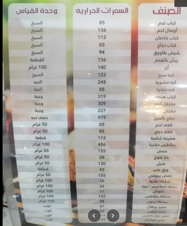 منيو مطعم الشام شامك في السعودية الجديد