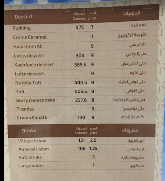 منيو مطعم ناز في الرياض